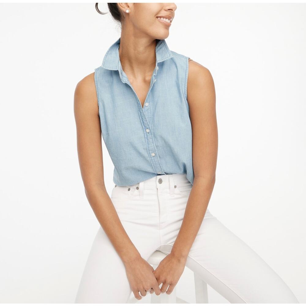 J.Crew Signature Fit Chambray Button-up Shirt WMNS S Lovers Lane Wash Sleeveless